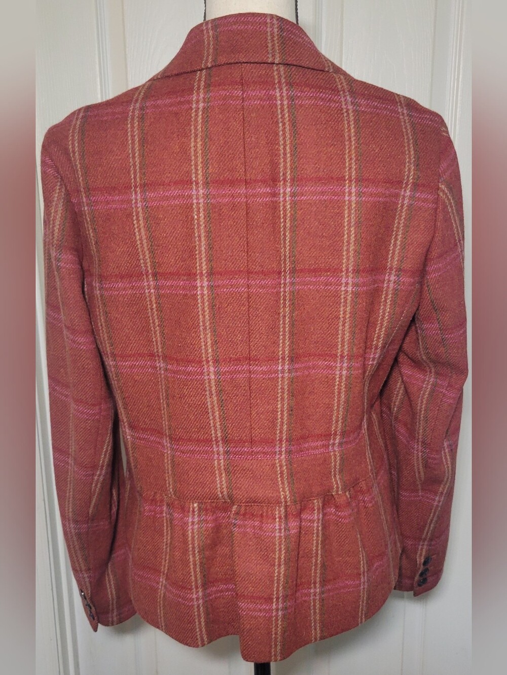Vintage Talbots Wool Blazer Jacket Womens 12 Pink Plaid Windowpane Lined Career - Picture 2 of 7